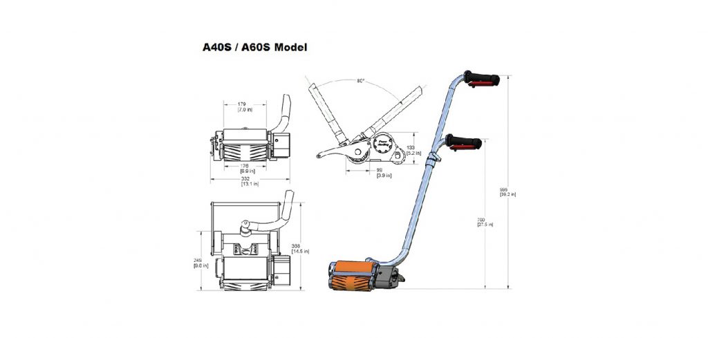 A-Series Pneumatic Roll Pusher - A40S - A60S Model dimensions
