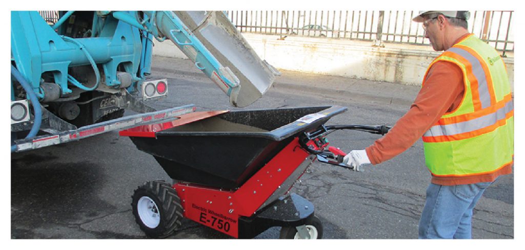 Loading MUV Electric Wheelbarrow from concrete delivery truck